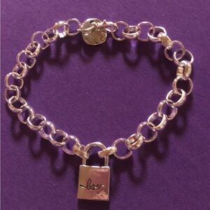 Sterling Silver 'Love' Padlock Chain Bracelet - Silver